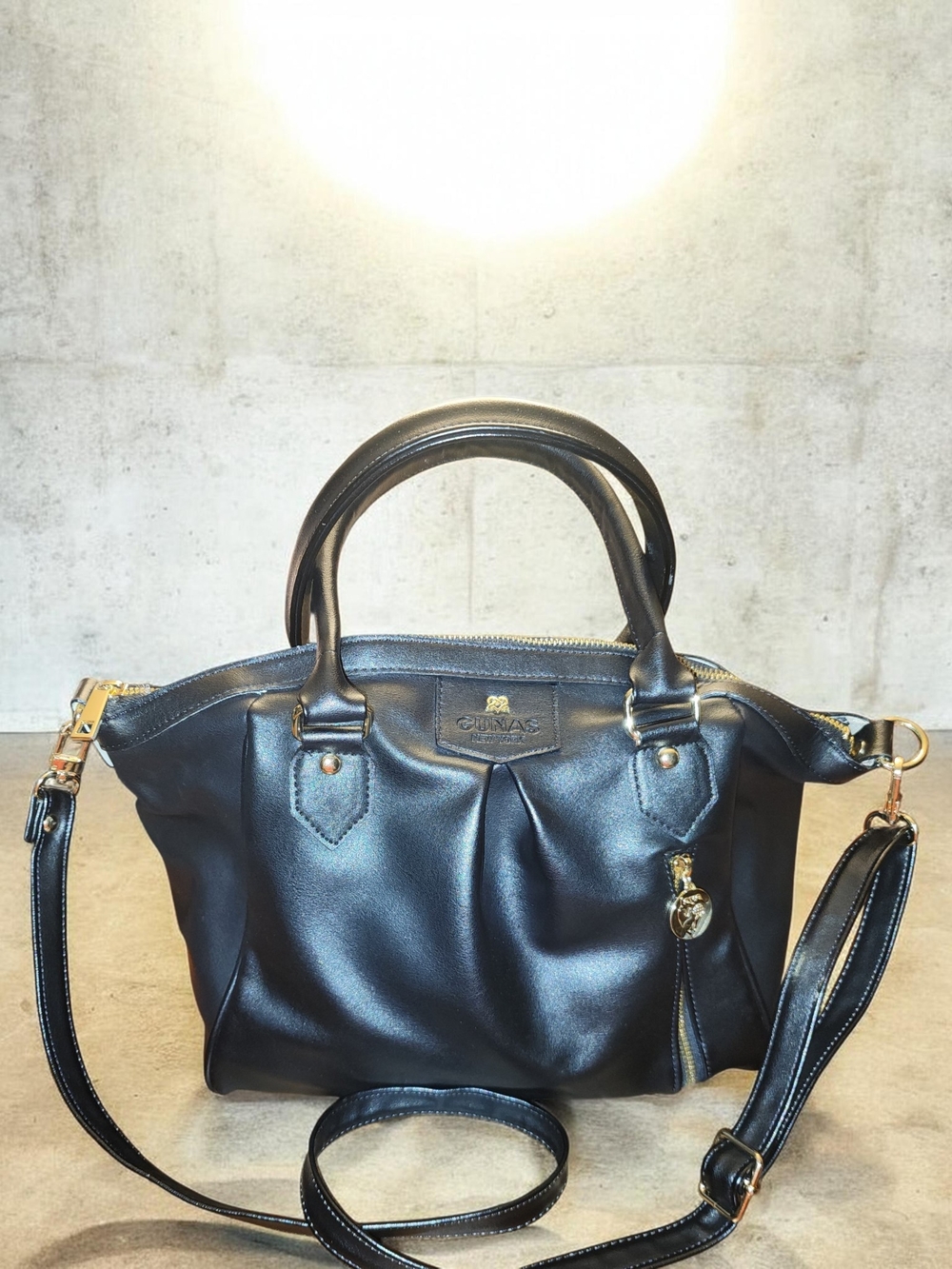 GUNAS New York Black Madison Vegan Leather Shoulder Crossbody Bag Satchel